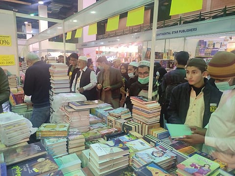 Book lovers at the Karachi International Book Fair on Friday.
