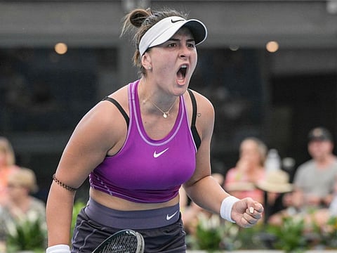 Canadian Bianca Andreescu reacts during her first round match against Spanish player Garbine Muguruza in the WTA Adelaide International tournament in Adelaide.