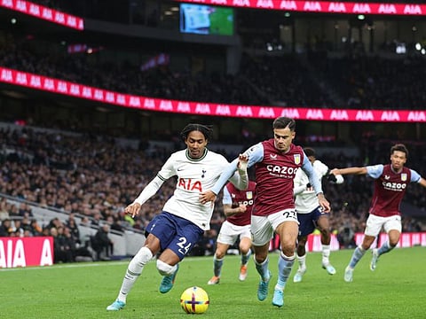 Tottenham defender Djed Spence (left) vies with Aston Villa's midfielder Philippe Coutinho during the English Premier League match at Tottenham Hotspur Stadium in London. Villa won 2-0.