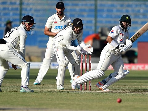 Pakistan's Imam-ul-Haq plays a shot during the second day of the second Test against New Zealand at the National Stadium in Karachi.