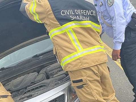 Maysam Balshah called Sharjah Police asking for help because her vehicle caught fire while she was driving on Emirates Road.