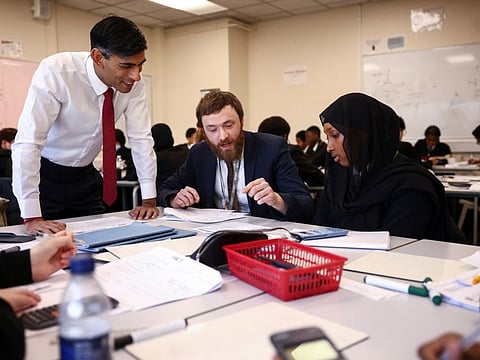 British Prime Minister Rishi Sunak visits Harris Academy at Battersea in London, on January 6, 2023.