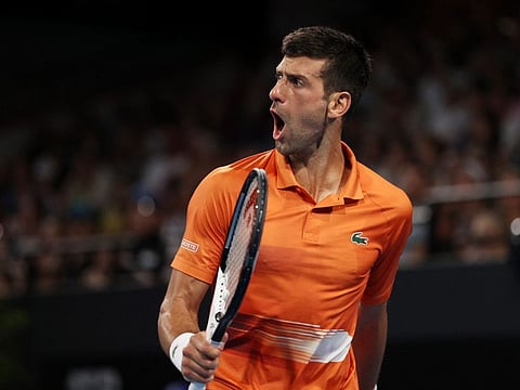 Serbia's Novak Djokovic reacts after beating Sebastian Korda of the US in the Adelaide International final at Memorial Drive Tennis Club, Adelaide, Australia.