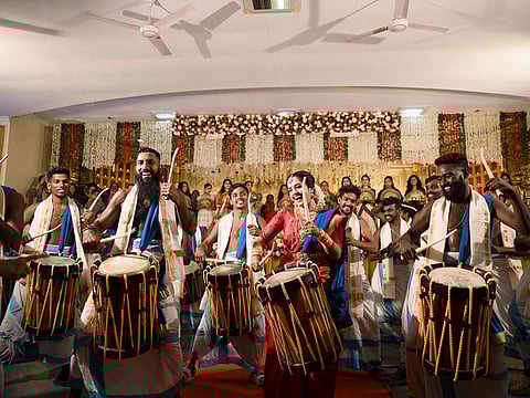 Shilpa Sreekumar, 24, played the chenda, a large cylindrical percussion instrument traditionally used in the south Indian state of Kerala, where her family hails from, alongside 26 male chenda and cymbal players.