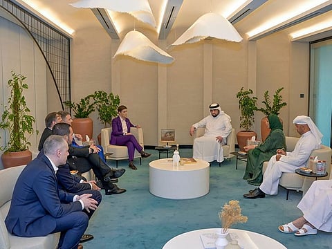Sheikh Ahmed bin Mohammed bin Rashid Al Maktoum, Chairman of the Dubai Media Council, with Ana Brnabic, Prime Minister of the Republic of Serbia