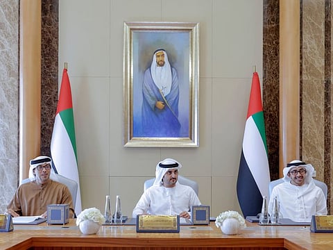 Pictured here are Sheikh Mansour bin Zayed Al Nahyan, Deputy Prime Minister and Minister of the Presidential Court; Sheikh Maktoum bin Mohammed bin Rashid Al Maktoum, Deputy Ruler of Dubai, Deputy Prime Minister and Minister of Finance of the UAE and Sheikh Abdullah bin Zayed Al Nahyan, Minister of Foreign Affairs and International Cooperation