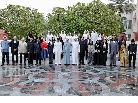 His Highness Sheikh Mohammed bin Rashid Al Maktoum (centre) with the winners