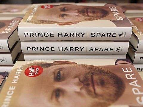 Spare is displayed during a special midnight opening event for the release of the book at the WHSmith bookstore, at Victoria Station in London