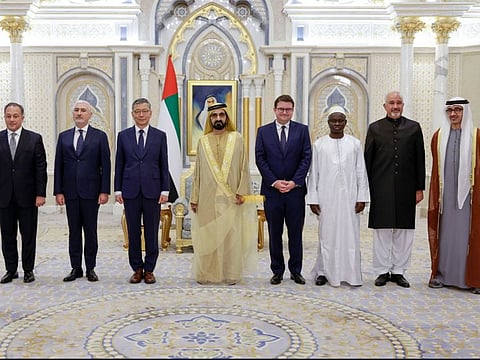 His Highness Sheikh Mohammed bin Rashid Al Maktoum, Vice President and Prime Minister of the UAE and Ruler of Dubai, received the credentials of new ambassadors to the UAE, at Qasr Al Watan in Abu Dhabi.