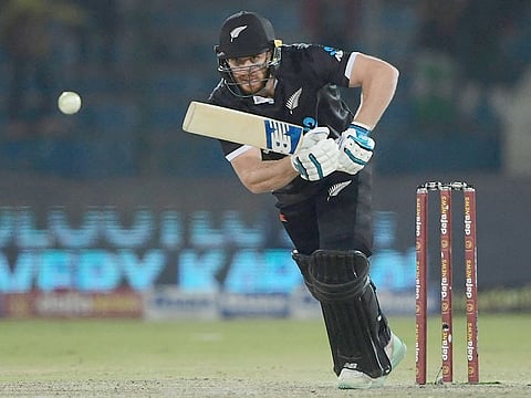 New Zealand's Glenn Phillips plays a shot during the third ODI against Pakistan at the National Stadium in Karachi on January 13, 2023.