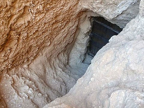 A view of the entrance of a newly-discovered tomb in Egypt's southern province of Luxor.