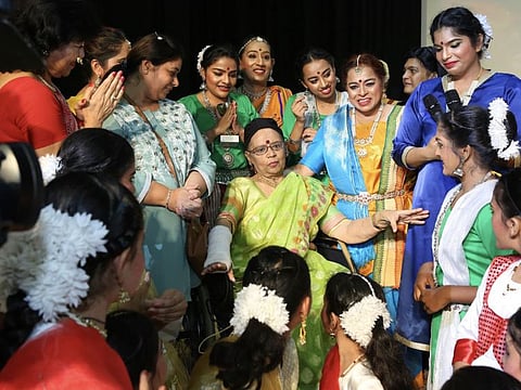 Ketaki Hazra in a file picture surrounded by her students