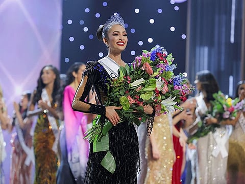 Miss U.S. R'Bonney Gabriel celebrates after being crowned Miss Universe during the 71st Miss Universe pageant in New Orleans, Louisiana, U.S.