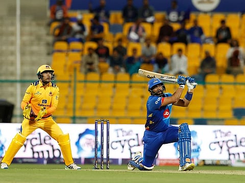 UAE opener Muhammad Waseem hitting one of his five sixes for MI Emirates against Sharjah Warriors.