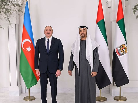 President His Highness Sheikh Mohamed bin Zayed Al Nahyan and Ilham Aliyev, President of Azerbaijan, discussed friendship ties and ways to enhance cooperation between the UAE and Azerbaijan
