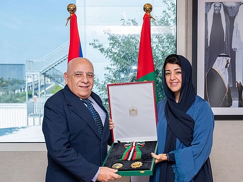 Reem bint Ibrahim Al Hashemy, Minister of State for International Cooperation, presented the medal to Blanco.