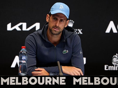 Serbia's Novak Djokovic during a press conference at Melbourne Park, Melbourne, Australia.