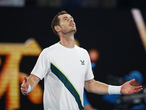 Britain's Andy Murray celebrates winning his first round match against Italy's Matteo Berrettini at the Australian Open.