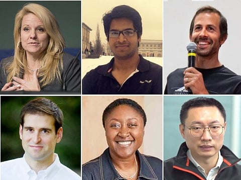 Clockwise from top left: Gwynne Shotwell, Ashok Elluswamy, Drew Baglino, Tom Zhu, Aicha Evans and JB Straubel. They are some of the executives speculated as possible replacement for Elon Musk at Tesla