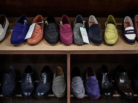Loafers of French shoemaker Weston displayed at the company's factory in Limoges.