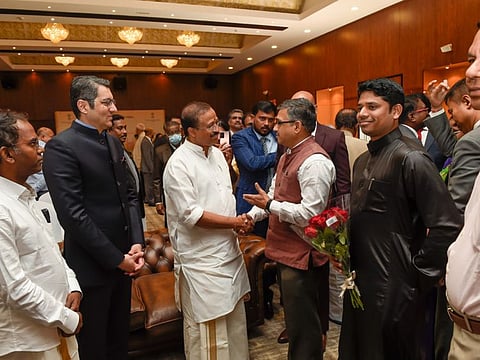 Indian minister of state for external affairs V. Muraleedharan and Consul General Dr Aman Puri meeting community members at the community interaction session and Pongal celebrations at Indian consulate on Friday.