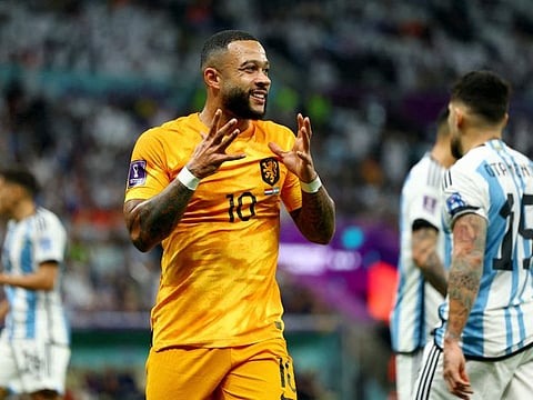 Netherlands' Memphis Depay reacts during the Fifa World Cup Qatar quarter-finals against Argentina at Lusail Stadium.