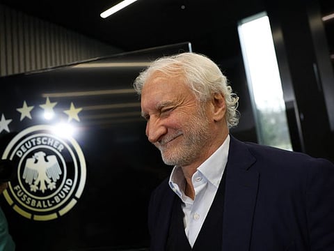 Rudi Voeller during the press conference after being announced as the new Germany National Team Director in Frankfurt.