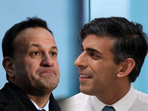 Irish Prime Minister Leo Varadkar (left) and British Prime Minister Rishi Sunak. The return of Varadkar weeks after Sunak became the UK’s prime minister offers an opportunity to reset Anglo-Irish relations.