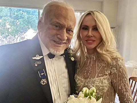 Buzz Aldrin with his bride Anca Faur