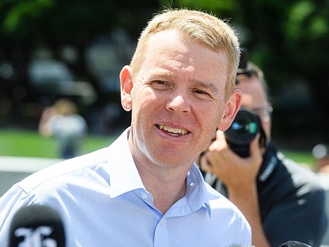 Chris Hipkins, New Zealand's incoming prime minister, during a news conference outside Parliament in Wellington, New Zealand, on Saturday, Jan. 21, 2023