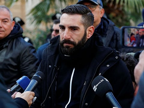 Giuseppe Cimarosa, nephew of Matteo Messina Denaro speaks with media during a protest against the mafia.