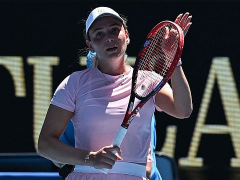 Croatia's Donna Vekic celebrates after her victory over Czech Republic's Linda Fruhvirtova in the Australian Open in Melbourne on Monday.