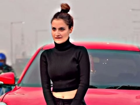 In the video, Khutail is seen stopping her car midway on a busy highway.