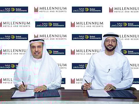 Khalid Bin Kalban of Dubai Investments and Fahad Abdulrahim Kazim of Millennium Hotels & Resorts.