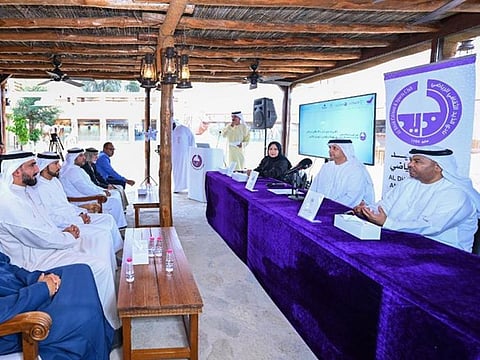 Officials during the press conference at Al Dhaid Fort on Monday to announce details of the marathon