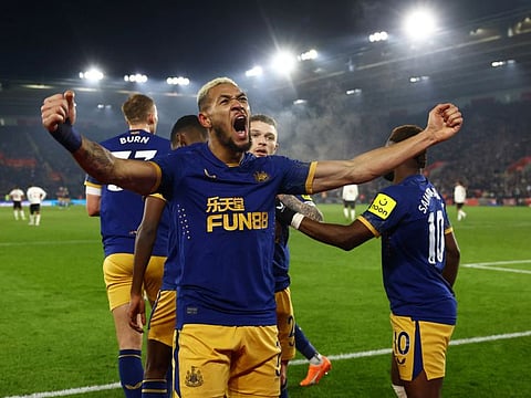 Newcastle United's Joelinton celebrates scoring against Southampton during the EFL Cup semi-final first leg clash at St. Mary's Stadium, Southampton, England.