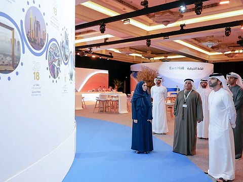 Sheikh Mansoor bin Mohammed bin Rashid Al Maktoum and Mattar Al Tayer during the opening of the 8th Dubai International Project Management Forum in Dubai on Wednesday