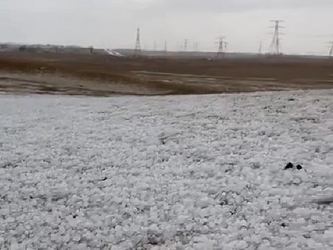 Hail in Madinat Al Riyad, Abu Dhabi on Wednesday