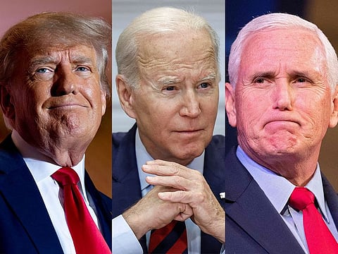 From left: Former President Donald Trump, US President Joe Biden and former VP Mike Pence.