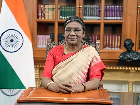President Droupadi Murmu addresses the nation on the eve of the 74th Republic Day, in New Delhi on Wednesday, January 25, 2023.