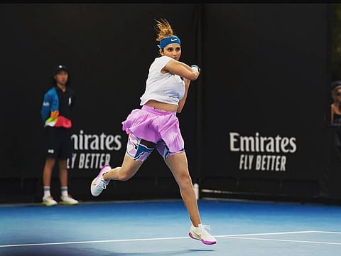 Sania Mirza in action during her mixed doubles semi-final match at the Australian Open.