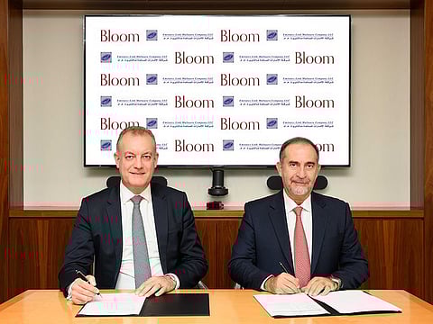 Carlos Wakim (left), CEO of Bloom Holding, and Mohamad Sleiman, General Manager of Emirates Link Maltauro, sign the appointment of Emirates Link Maltauro as main contractor for Cordoba