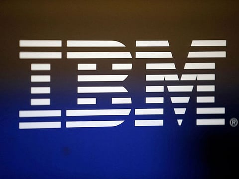 The logo of Dow Jones Industrial Average stock market index listed company IBM (IBM) is seen on a computer screen in Los Angeles, California.