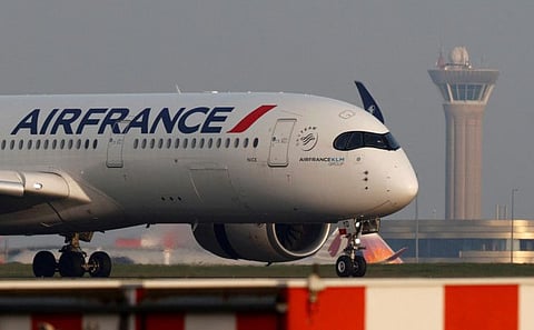 An Air France Airbus A350 airplane lands at the Charles-de-Gaulle airport in Roissy, near Paris. Since the start of this year, travellers aged over 11 and coming from China to France have had to present a negative test taken 48 hours before the flight to board the plane.