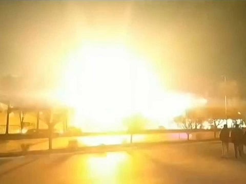 This image grab taken from a UGC video posted on January 29, 2023, reportedly shows an explosion in Iran's Isfahan province.