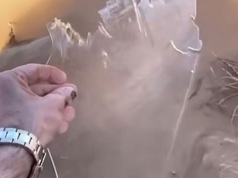 Ice formed on the surface of a water stream in Jebel Jais, RAK.