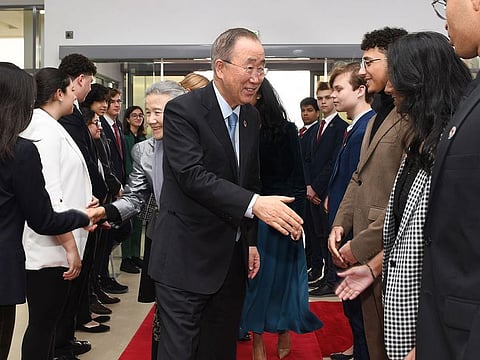Ban Ki-Moon meeting UAE students at the Model United Nations (MUN) Conference at GEMS World Academy in Dubai.