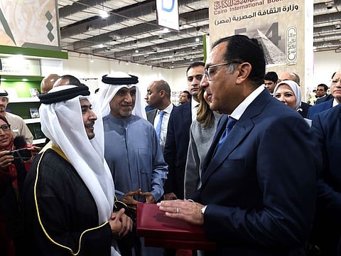 Ahmed bin Rakkad Al Ameri, Chairman of Sharjah Book Authority (SBA), presented a signed copy of  'The Audacious', to Egypt's Prime Minister, Dr. Moustafa Madbouly, during the Authority's participation at the 54th Cairo International Book Fair.