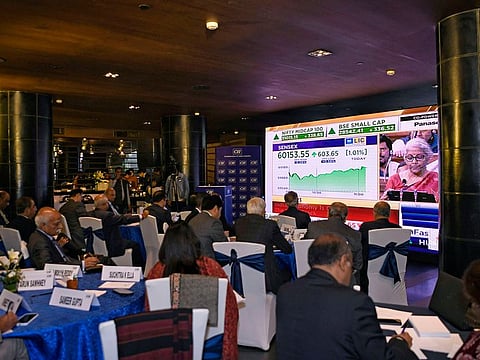 Corporates watch a live telecast of Union Budget 2023-24 presentation organised by the Confederation of Indian Industry (CII), at Hotel Le Meridien, in New Delhi on Wednesday