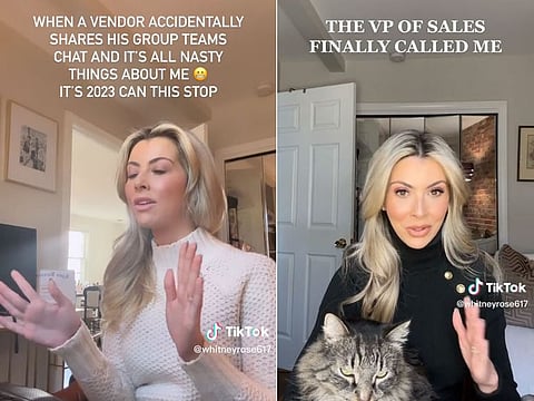 In a video meeting, prospective clients accidentally shared their screens with objectifying messages about Sharpe.